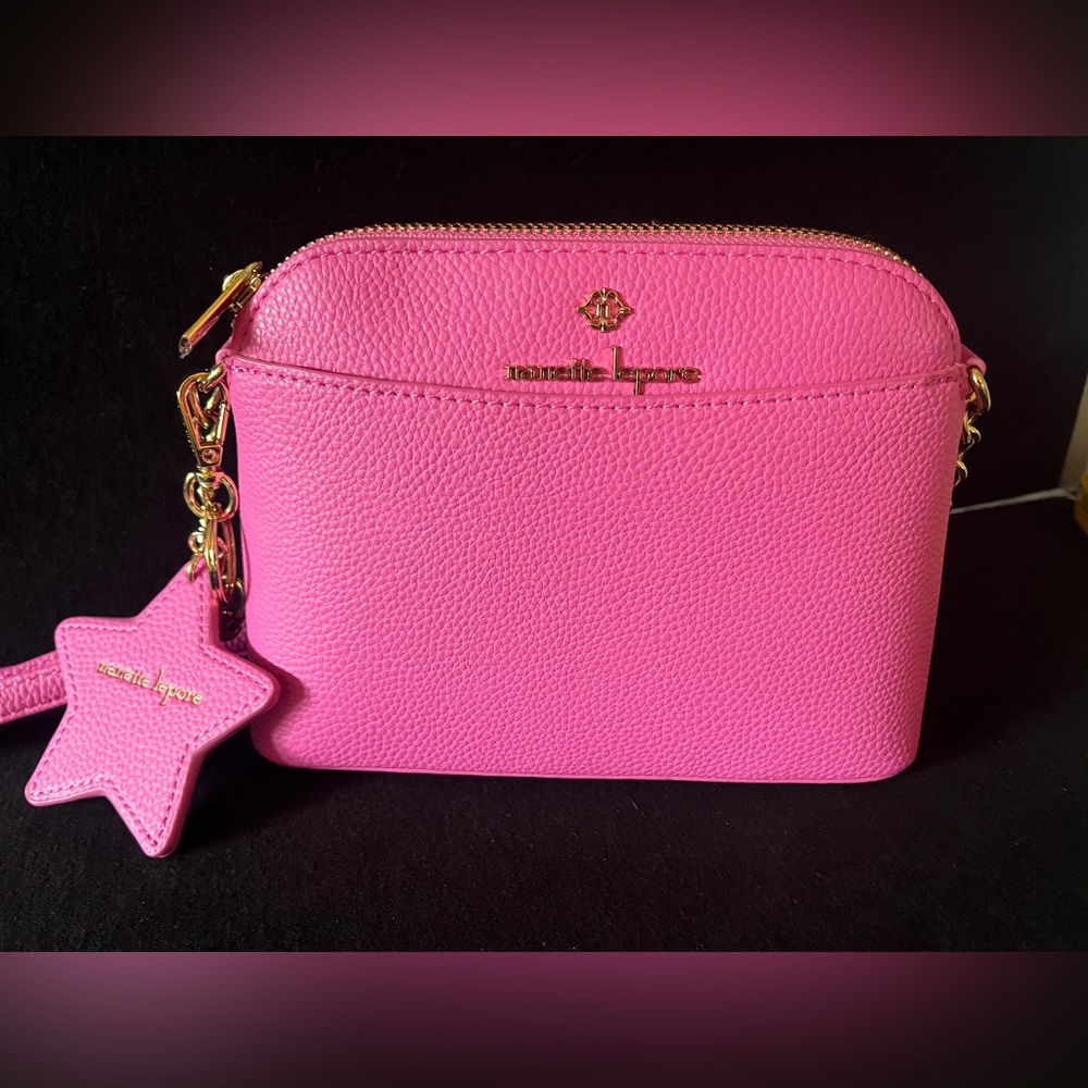 NWOT Nanette Lepore Pink Crossbody Bag with Gold Hardware and mirror keychain